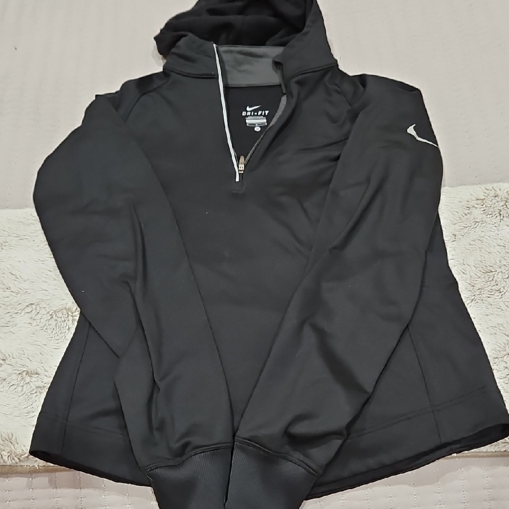 Nike Black Quarter-Zip Hooded Pullover with Silver Swoosh